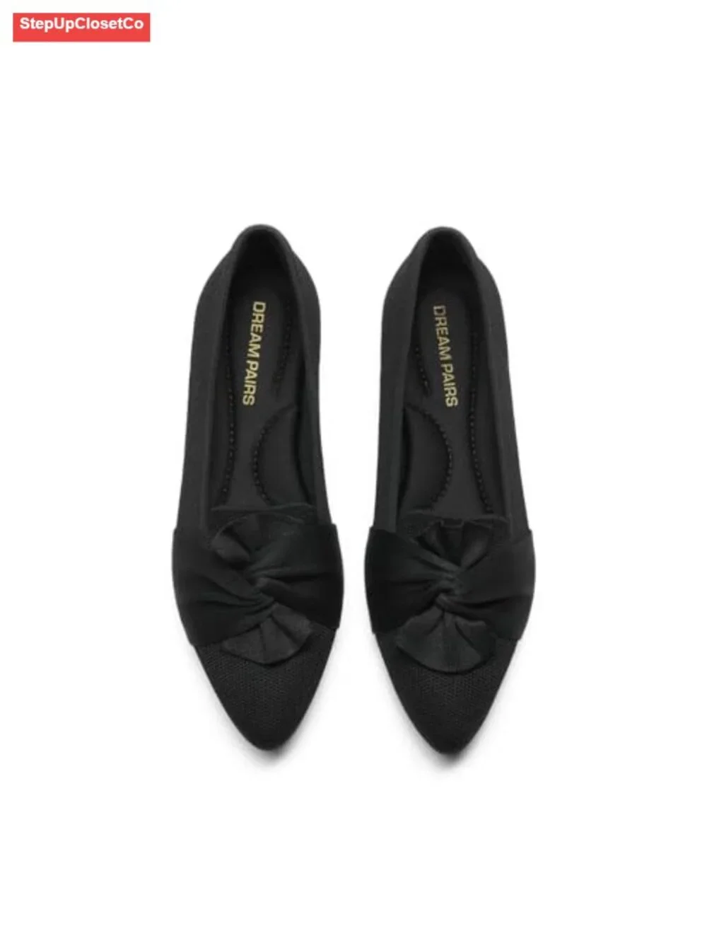 Foldable Pointed Toe Ballet Flats with Bow | Soft Knit Upper, Cushioned Arch